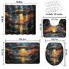 4 Pcs UFO Shower Curtain Set with Non-Slip Rugs, Toilet Lid Cover and Bath Mat Spaceship Alien Supernatural Magic Art Cool Space Bathroom Shower Curtain with 12 Hooks Accessories Decorative view 4