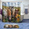 4 Pcs Smiling Horse Shower Curtain Set with Non-Slip Rugs, Toilet Lid Cover and Bath Mat Wild Brown Horse Wild Animal Bathroom Decor Sets Accessories with 12 Hooks view 2