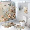 4 Pcs Butterfly Shower Curtain Set with Rug, Toilet Lid Cover and Bath Mat Beautiful Flowers Dream Spring Romantic Bathroom Shower Curtain with 12 Hooks Accessories Decorative view 1
