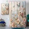 4 Pcs Butterfly Shower Curtain Set with Rug, Toilet Lid Cover and Bath Mat Beautiful Flowers Dream Spring Romantic Bathroom Shower Curtain with 12 Hooks Accessories Decorative view 3