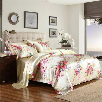 100% Mulberry Silk 3PCS Bedding Set Flower Print Duvet Cover Pillowcase Multi Size to Choose NO2 Size D