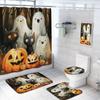 4 Pcs Halloween Shower Curtain Set with Rugs,Toilet Lid Cover, Bath Mat Spooky Pumpkin Cat Cartoon Cute Fantasy Shower Curtain with 12 Hooks, Durable Bathroom Decor Set view 1