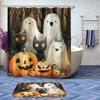 4 Pcs Halloween Shower Curtain Set with Rugs,Toilet Lid Cover, Bath Mat Spooky Pumpkin Cat Cartoon Cute Fantasy Shower Curtain with 12 Hooks, Durable Bathroom Decor Set view 2