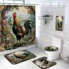 4 Pcs Rooster Shower Curtain Set with Rugs,Toilet Lid Cover, Bath Mat Farmhouse Farm Flowers Chicken Animals Bathroom Shower Curtain with 12 Hooks Accessories Decorative view 1