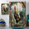 4 Pcs Rooster Shower Curtain Set with Rugs,Toilet Lid Cover, Bath Mat Farmhouse Farm Flowers Chicken Animals Bathroom Shower Curtain with 12 Hooks Accessories Decorative view 3