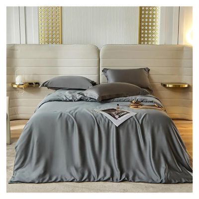 GLAMDIA Bed, Summer Dark Gray Silk Duvet Cover Pillow Case Bed Sheet Quilt Cover Set Bedding King Queen Sheet, MM-102