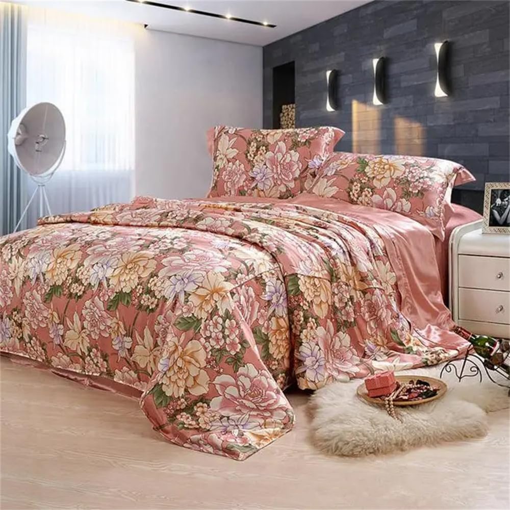 100% Mulberry Silk 3PCS Bedding Set Floral Duvet Cover Oxford Pillowcases Multi Sizes NO6 Size A