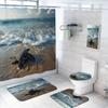 4 Pcs Sea Turtle Shower Curtain Set with Rug, Toilet Lid Cover and Bath Mat Beach Ocean Animal Cute Coastal Tropical Shower Curtain with 12 Hooks, Durable Bathroom Decor Set view 1