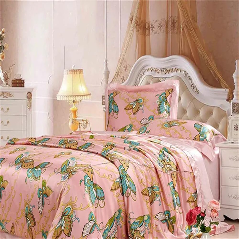 100% Mulberry Silk 3PCS Bedding Set Flower Print Duvet Cover Pillowcase Multi Size to Choose NO6 Queen