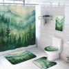 4 Pcs Misty Forest Shower Curtain Set with Rug, Toilet Lid Cover and Bath Mat Mountain Rustic Cabin Woodland Bathroom Shower Curtain with 12 Hooks Accessories Decorative view 1
