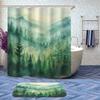 4 Pcs Misty Forest Shower Curtain Set with Rug, Toilet Lid Cover and Bath Mat Mountain Rustic Cabin Woodland Bathroom Shower Curtain with 12 Hooks Accessories Decorative view 2