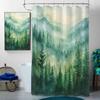 4 Pcs Misty Forest Shower Curtain Set with Rug, Toilet Lid Cover and Bath Mat Mountain Rustic Cabin Woodland Bathroom Shower Curtain with 12 Hooks Accessories Decorative view 3