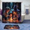 4 Pcs Witch Shower Curtain Set with Rug, Toilet Lid Cover and Bath Mat Cartoon Fantasy Magic Mysterious Fairy Tale Shower Curtain with 12 Hooks, Durable Bathroom Decor Set view 2