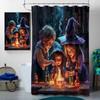 4 Pcs Witch Shower Curtain Set with Rug, Toilet Lid Cover and Bath Mat Cartoon Fantasy Magic Mysterious Fairy Tale Shower Curtain with 12 Hooks, Durable Bathroom Decor Set view 3