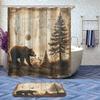 4 Pcs Rustic Shower Curtain Set with Rug, Toilet Lid Cover and Bath Mat Bear Forest Mountain Brown Wooden Board Bathroom Decor Sets Accessories with 12 Hooks view 2