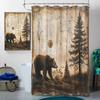 4 Pcs Rustic Shower Curtain Set with Rug, Toilet Lid Cover and Bath Mat Bear Forest Mountain Brown Wooden Board Bathroom Decor Sets Accessories with 12 Hooks view 3