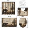 4 Pcs Rustic Shower Curtain Set with Rug, Toilet Lid Cover and Bath Mat Bear Forest Mountain Brown Wooden Board Bathroom Decor Sets Accessories with 12 Hooks view 4