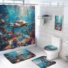 4 Pcs Ocean Animal Shower Curtain Set with Rug, Toilet Lid Cover and Bath Mat Underwater World Sea Turtle Coral Fish Bathroom Shower Curtain with 12 Hooks Accessories Decorative view 1