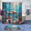 4 Pcs Ocean Animal Shower Curtain Set with Rug, Toilet Lid Cover and Bath Mat Underwater World Sea Turtle Coral Fish Bathroom Shower Curtain with 12 Hooks Accessories Decorative view 2