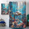 4 Pcs Ocean Animal Shower Curtain Set with Rug, Toilet Lid Cover and Bath Mat Underwater World Sea Turtle Coral Fish Bathroom Shower Curtain with 12 Hooks Accessories Decorative view 3