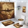 4 Pcs Retro Airplane Bathroom Shower Curtain Set with Rug, Toilet Lid Cover and Bath Mat Bomber Jets Plane Aircraft Fighter Bathroom Decor Sets Accessories with 12 Hooks view 1