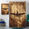 4 Pcs Retro Airplane Bathroom Shower Curtain Set with Rug, Toilet Lid Cover and Bath Mat Bomber Jets Plane Aircraft Fighter Bathroom Decor Sets Accessories with 12 Hooks view 3