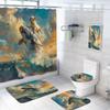 4 Pcs Funny Dog Bathroom Shower Curtain Set with Rugs,Toilet Lid Cover, Bath Mat Dog Riding Whale Blue Fun Nautical Cute Fish Bathroom Shower Curtain with 12 Hooks Accessories Decorative view 1