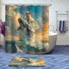 4 Pcs Funny Dog Bathroom Shower Curtain Set with Rugs,Toilet Lid Cover, Bath Mat Dog Riding Whale Blue Fun Nautical Cute Fish Bathroom Shower Curtain with 12 Hooks Accessories Decorative view 2