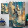 4 Pcs Funny Dog Bathroom Shower Curtain Set with Rugs,Toilet Lid Cover, Bath Mat Dog Riding Whale Blue Fun Nautical Cute Fish Bathroom Shower Curtain with 12 Hooks Accessories Decorative view 3