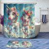 4 Pcs Cute Unicorns Shower Curtain Set with Rug, Toilet Lid Cover and Bath Mat Rainbow Butterfly Cute Animal Bathroom Shower Curtain with 12 Hooks Accessories Decorative view 2