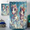 4 Pcs Cute Unicorns Shower Curtain Set with Rug, Toilet Lid Cover and Bath Mat Rainbow Butterfly Cute Animal Bathroom Shower Curtain with 12 Hooks Accessories Decorative view 3