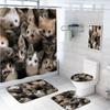 4 Pcs Lovely Cats Bathroom Shower Curtain Set with Rugs,Toilet Lid Cover, Bath Mat Cute Cats Kawaii Animals Kitten Bathroom Shower Curtain with 12 Hooks Accessories Decorative view 1