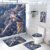 4 Pcs Airplane Shower Curtain Set with Non-Slip Rugs, Toilet Lid Cover and Bath Mat Aviation Aircraft Fighter Bomber Jets Plane Bathroom Shower Curtain with 12 Hooks Accessories Decorative view 1