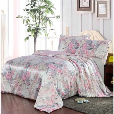 100% Mulberry Silk 3PCS Bedding Set Flower Print Duvet Cover Pillowcase Multi Size to Choose NO1 Size E