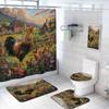 4 Pcs Farmhouse Bathroom Shower Curtain Set with Rugs,Toilet Lid Cover, Bath Mat Retro Farm Wooden Rooster Country Animals Bathroom Shower Curtain with 12 Hooks Accessories Decorative view 1
