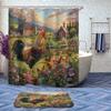 4 Pcs Farmhouse Bathroom Shower Curtain Set with Rugs,Toilet Lid Cover, Bath Mat Retro Farm Wooden Rooster Country Animals Bathroom Shower Curtain with 12 Hooks Accessories Decorative view 2