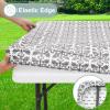 misaya Rectangle Vinyl Table Cloth, Elastic Fitted Flannel Backed Tablecloth, 100% Waterproof Plastic Table Cover Fits 6 Foot Folding Tables for Picnic, Camping, Outdoor (Grey, 30" x 72") view 2