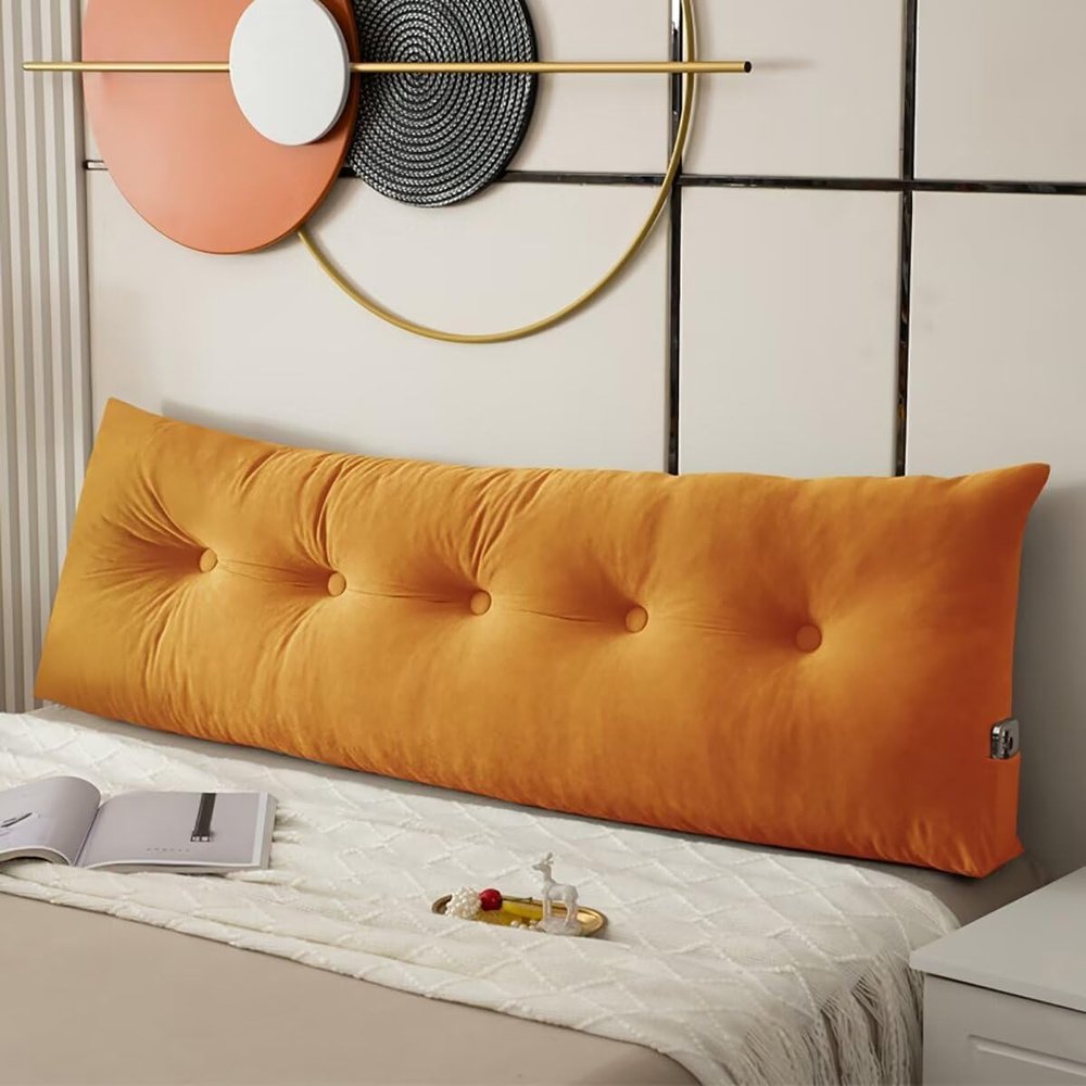 BIRJXVTO Headboard-Wedge-Pillow,Wedge Pillow Headboard Reading Back Pillow for Sitting in Bed Decorative Bolster Pillow for Couch Body Positioning Bedrest,Orange,60x40x12cm
