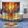 4 Pcs Phoenix Shower Curtain Set with Non-Slip Rugs, Toilet Lid Cover and Bath Mat Flame Bird Fantasy Colorful Myth Art Shower Curtain with 12 Hooks, Durable Bathroom Decor Set view 2