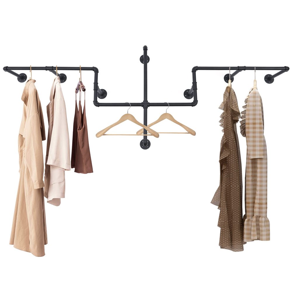 BRICZUNA Clothes Hanger Black Wall-mounted Cloth Display Rack Industrial Style Used In Homes/Clothing Stores/Hotels/Laundry Rooms,85.83 * 30.71 * 10.63in