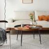 AKNHD-WY Coffee Table, Round Coffee Table Coffee Table Farmhouse Retro Accent Center Table Side End Table 4 Legs (Size:19.5" L x 19.5" W x16 H,Color:Black Top) view 2