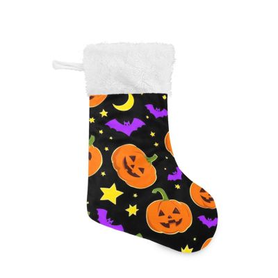 Caikeny Christmas Stockings Halloween Pumpkins Bat Christmas Presonalized Large Stocking Sock Set of 1 Jack Orange Lantern Candy Bag Xmas Party Decor Family Holiday Gift 18 in