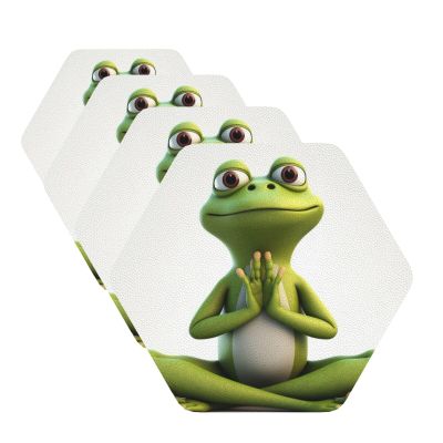 Coasters for Drink Leather Coasters Set of 4 The Funny Frog Doing Yoga Coffee Cup Mat Hexagon Tabletop Protection Mat for Bar Decorate Cup pad for Coffee Table Kitchen Dining Room