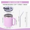 Volhoply 12oz Insulated Leakproof Coffee Mug with Flip & Straw Lid Bulk 8 Pack,Double Wall Vacuum Stainless Steel Travel Tumbler Cup with Handle,Reusable Camping Keep Cold/Hot(Purple,8 Set) view 2