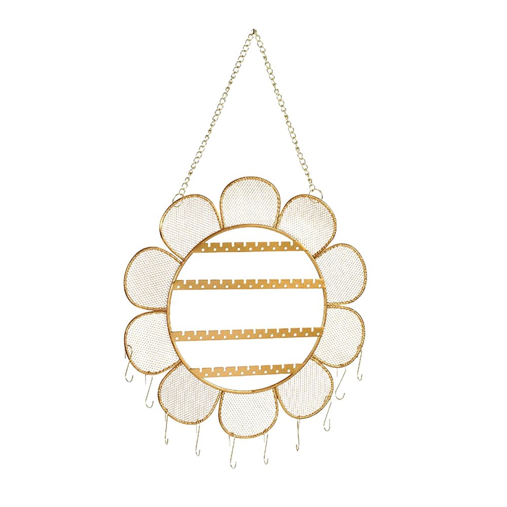 MEUMITY Flower Shape Jewelry Hanger,Wall Hanging Jewelry Organizer Rack with Hooks,Earrings Necklaces Display Holder for Bedroom Bathroom(gold)