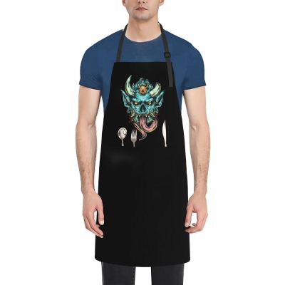 KOSPOGO The Dreaded Demon Head Aprons With Pockets Men Women Waterproof Adjustable Bib Apron Kitchen Gardening Salon Aprons For Cooking