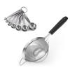 18/8 Stainless Steel Measuring Spoons Set for Dry and Liquid Ingredients (Set of 7), and 4.73in Medium Fine Mesh Strainer with Sturdy Riveted Silicone Handle and Strong Frame (Black) view 1