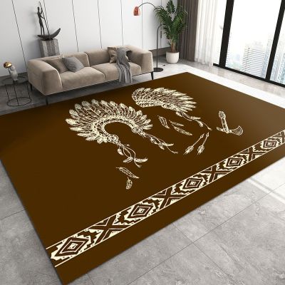 Vintage African Decorative Feathers Carpets for Bedroom, Brown Boho Geometry Area Rugs, Non Slip Hardwearing Pet Friendly Mat for Living Room Entryway Hallway Farmhouse Apartment 4x5ft