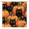 ABONAN Pumpkin Shower Curtain Funny Black Cat Halloween Harvest Thanksgiving Day Pumpkin Leaves Rustic Farmhouse Cute Cartoon(78" Wx70 H) view 1