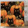 ABONAN Pumpkin Shower Curtain Funny Black Cat Halloween Harvest Thanksgiving Day Pumpkin Leaves Rustic Farmhouse Cute Cartoon(78" Wx70 H) view 2